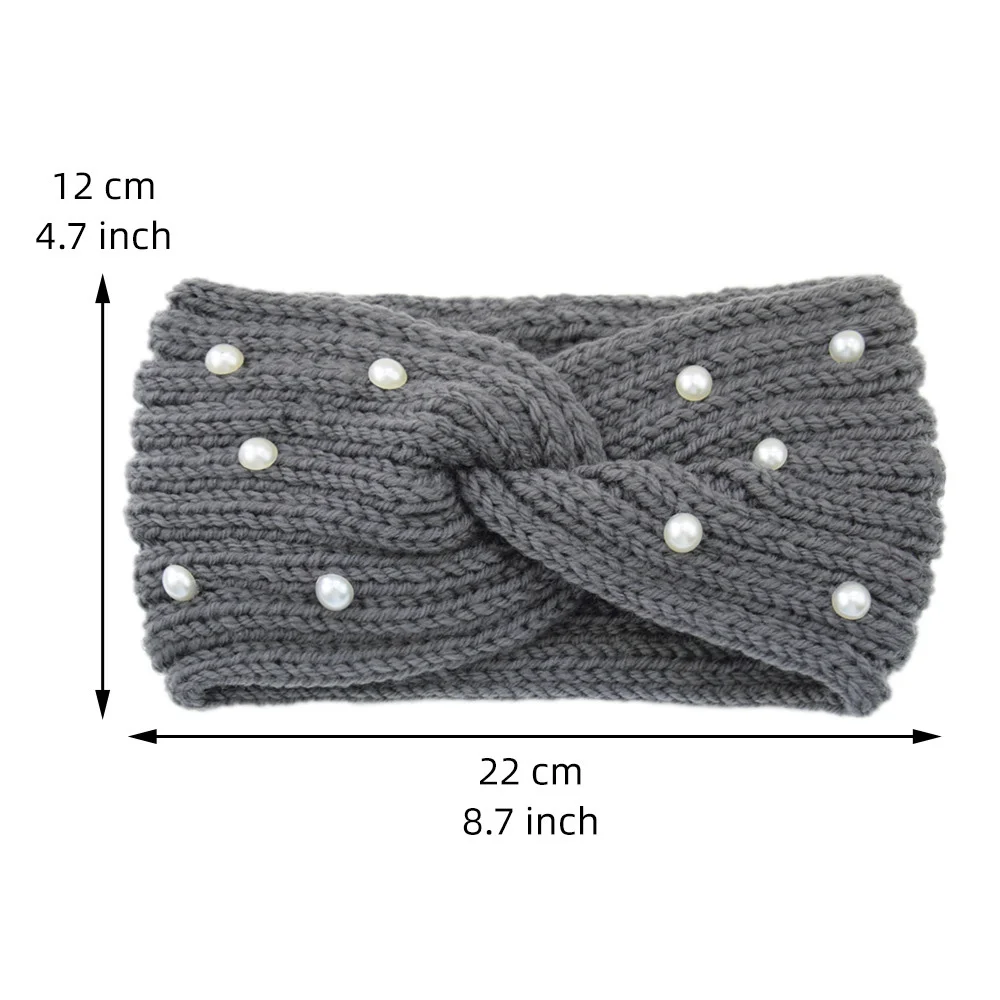 Women Wide Knitted Cross Pearl Headbands Autumn Winter New Warm Solid Hairband Ear Warmer Girls Elastic Sports Turban Headwrap