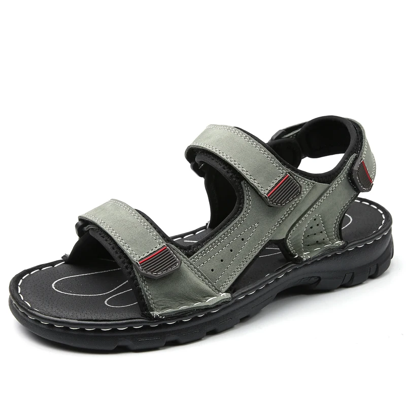 Sandalias de cuero para hombre, zapatos informales de verano para la playa, suaves y transpirables, talla grande 38-48