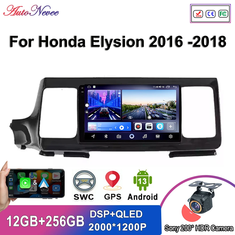 Android 14 Multimedia For Honda Elysion 2016 -2018 Multimedia Player Auto Radio GPS Navigation No 2din DVD Stereo Head Dash Cam