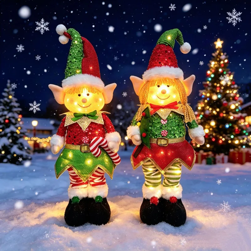 Extendable Big Christmas Elf Doll with Lights Christmas Decor Standing Doll Office Home Desk Hotel Display Ornaments Xmas Gifts
