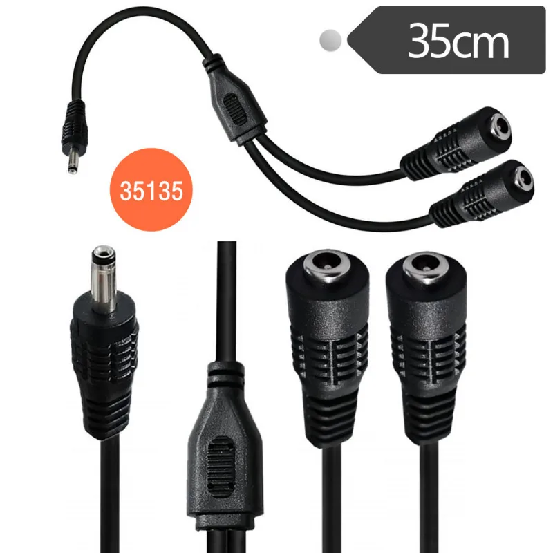 Cable divisor de corriente CC de 1 a 2 vías, adaptador macho a hembra de 3,5mm x 1,35mm, para cámaras CCTV, tira de luz LED y más de 35cm