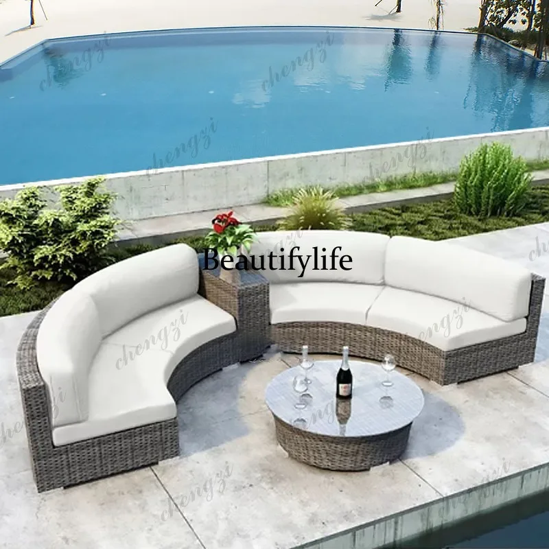 outdoor semi-circular curved rattan sofa for homestays, hotels, courtyards, leisure, circular circular rattan sofa combination