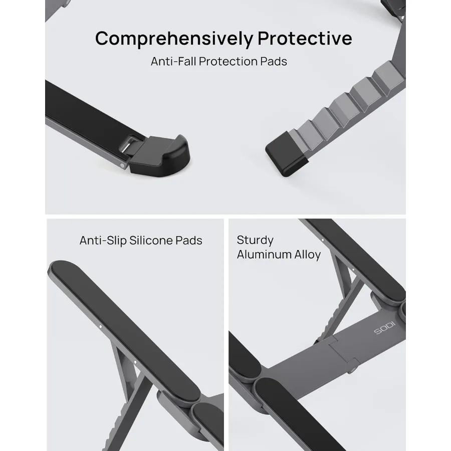 SODI [Ultra Compatto] Supporto per laptop portatile pieghevole per scrivania Supporto per tablet leggero per viaggi d'affari Biblioteca Cafe 6 livelli