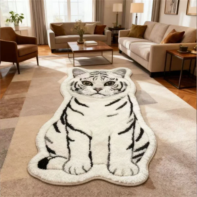 Cute Little Cat Imitation Cashmere Carpet Soft Bedroom Bedside Rug Living Room Decor Irregular Shape Easy Maintenance