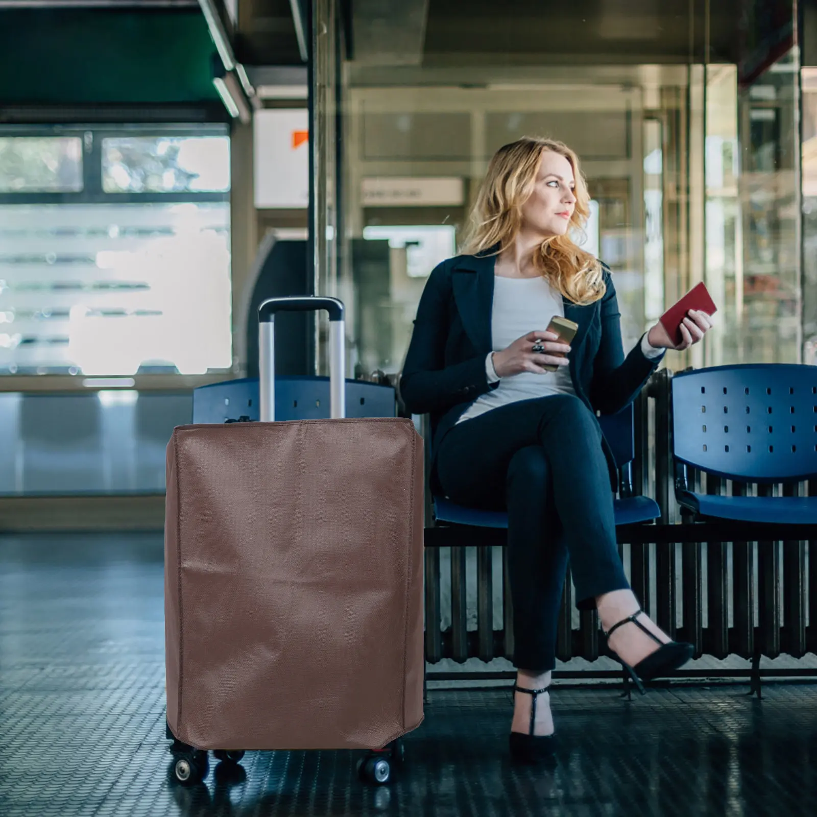 

Защитный чехол для багажа 24 дюйма, пыле- и водонепроницаемый, кофейного цвета, складной, для чемодана, аксессуары для путешествий