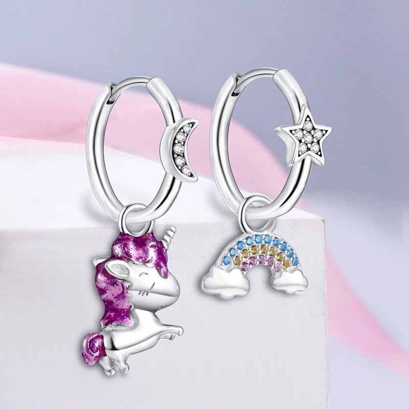925 Sterling Silver Earrings Women Rainbow Unicorn Drop Earring For Anniversary Wedding Jewelry Gifts
