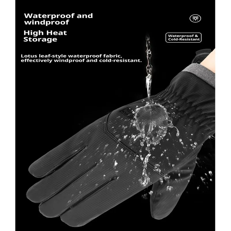 قفازات شتوية للرجال مقاومة للماء كاملة الأصابع لركوب الدراجات من الصوف الدافئ غير قابلة للانزلاق تعمل باللمس قابلة للتنفس للاستخدام في الهواء الطلق والتزلج والدراجات النارية