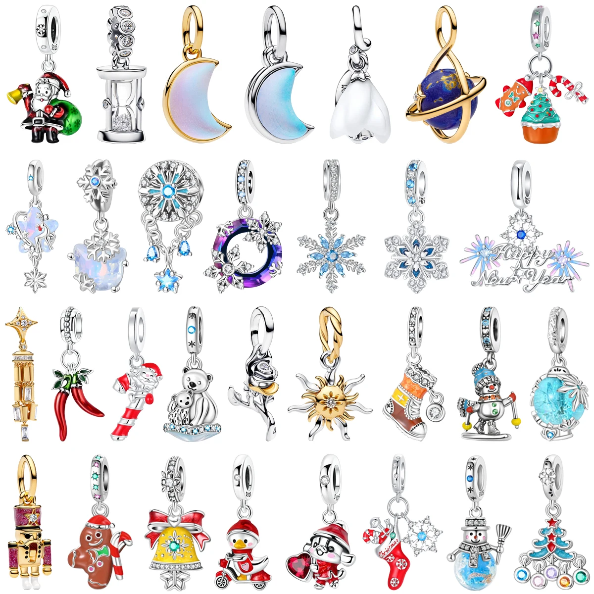 New 925 Sterling Silver Charms Santa Claus Tree Reindeer Clock Snowflake Gingerbread Bead Pendant Fit DIY Bracelet Jewelry Gifts