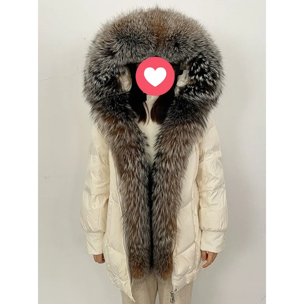 الشتاء أوزة أسفل معطف مقاوم للماء الراكون الطبيعي الفراء مقنعين سترة منفوخة المرأة سترة أسفل سترة الإناث معطف فرو الثعلب الحقيقي
