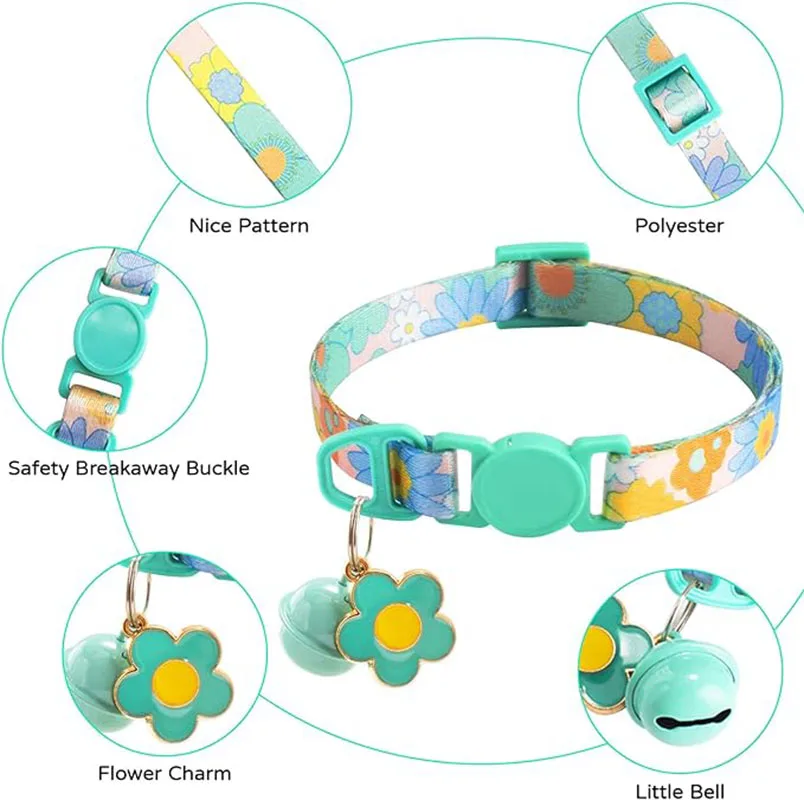 벨이 달린 귀여운 고양이 목걸이, 맞춤형 고양이 액세서리, 안전 분리 칼라