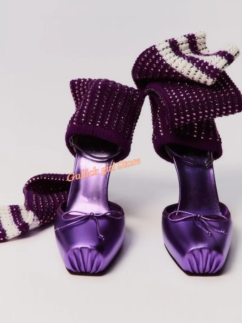 Red Knit Square Toe Boots Cut Out Stiletto Thin High Heel Elastic Fabric Runway 2026 Summer Women Boots Handmade Hot Sale Shoes view 5