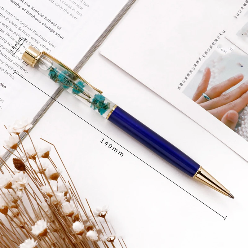 Подарочная ручка, креативная маленькая свежая ручка ручной работы с сухим цветком, промасленная металлическая шариковая ручка, лазерная гравировка, индивидуальный логотип