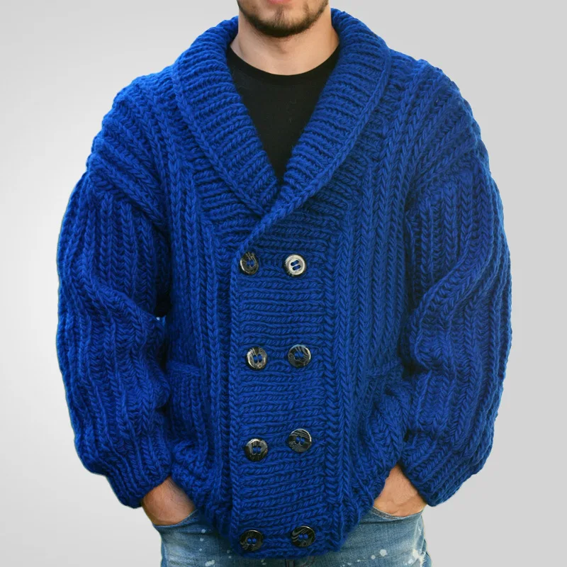 Casual Turn-down Collar Sweatercoats Mens Winter Thick Knitting Cardigans For Men 2025 Spring Fashion Solid Color Knitted Jacket