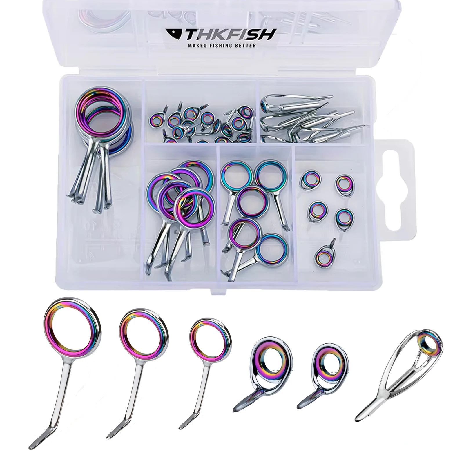 40pcs Fishing Rod Guides Ring Kit Colorful Ceramic Ring Stainless Steel Frame Fishing Pole Top Tips Guide Repair Replacement Set