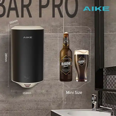 AIKE 컴팩트 제트 에어 자동 핸드 드라이어, 스테인레스 스틸 스마트 센서 건조 핸드 머신, 욕실 변기, 1350W