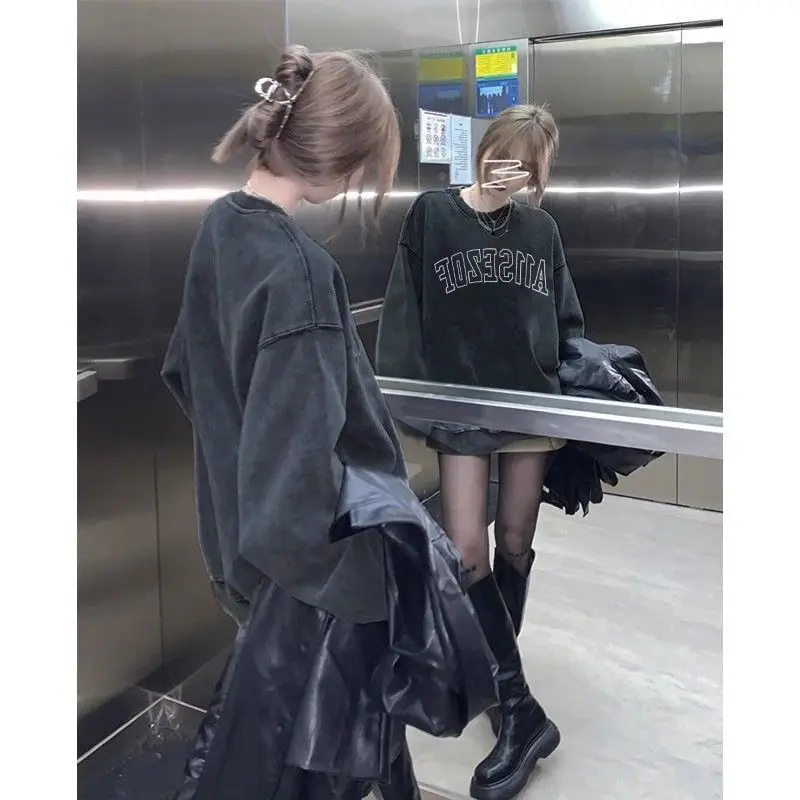 

Винтажный свитшот Waed с круглым вырезом, повседневный, из хлопка, с длинным рукавом, для весны, осени, зимы, уличный стиль, парная футболка