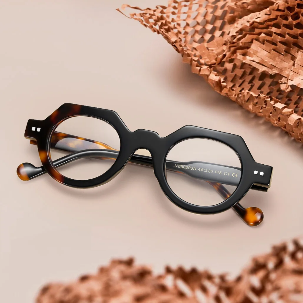 

VZONE Asymmetrical Color Glasses For Men Women Acetate Retro Frame Two Tone Design Unique Fashion Statement Eyewear