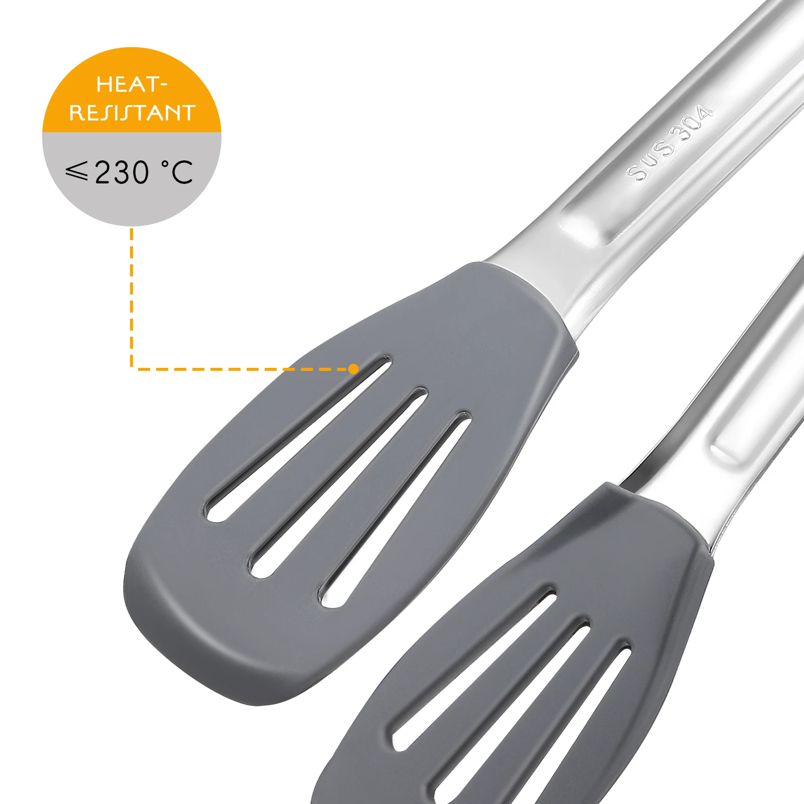 

12 Inch Grey Silicone Food Tongs Stainless Steel Long H Kitchen BBQ Grilling Frying Serving Tool Silica Gel Tongs