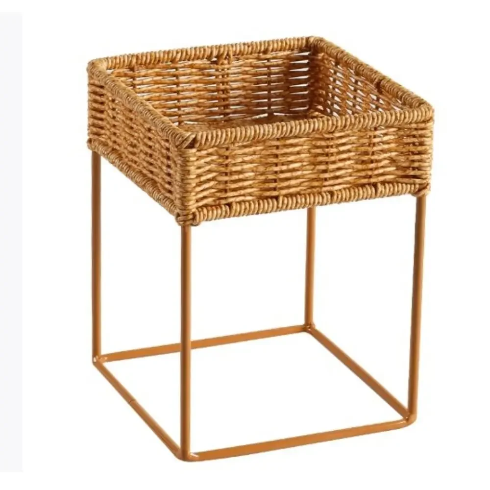 Mini Imitation Rattan Flower Pot Rack 3 Sizes with Flowerpot Indoor Decor Shelf Book Holders Rustic Wicker Plant Stand