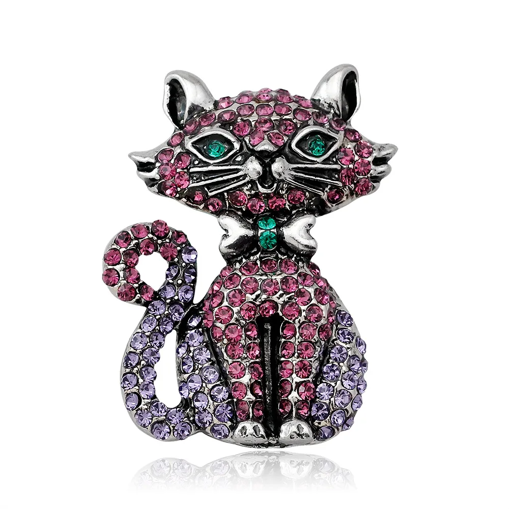 Cute shiny crystal cat brooch vintage creative animal kitten design pin men\'s and women\'s clothing badge corsage jewelry gifts