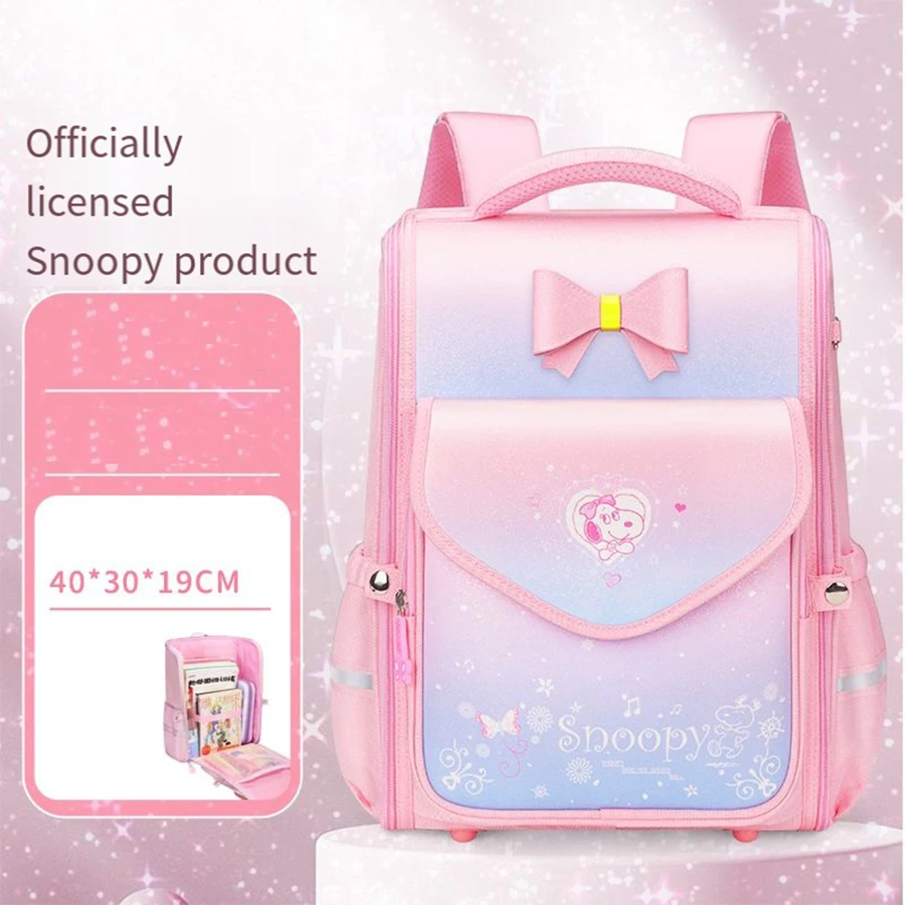 Gradient Snoopy Bow Decor Backpack Wear Resistant Oxford Fabric Large Capacity Casual Daily Travel Backpack