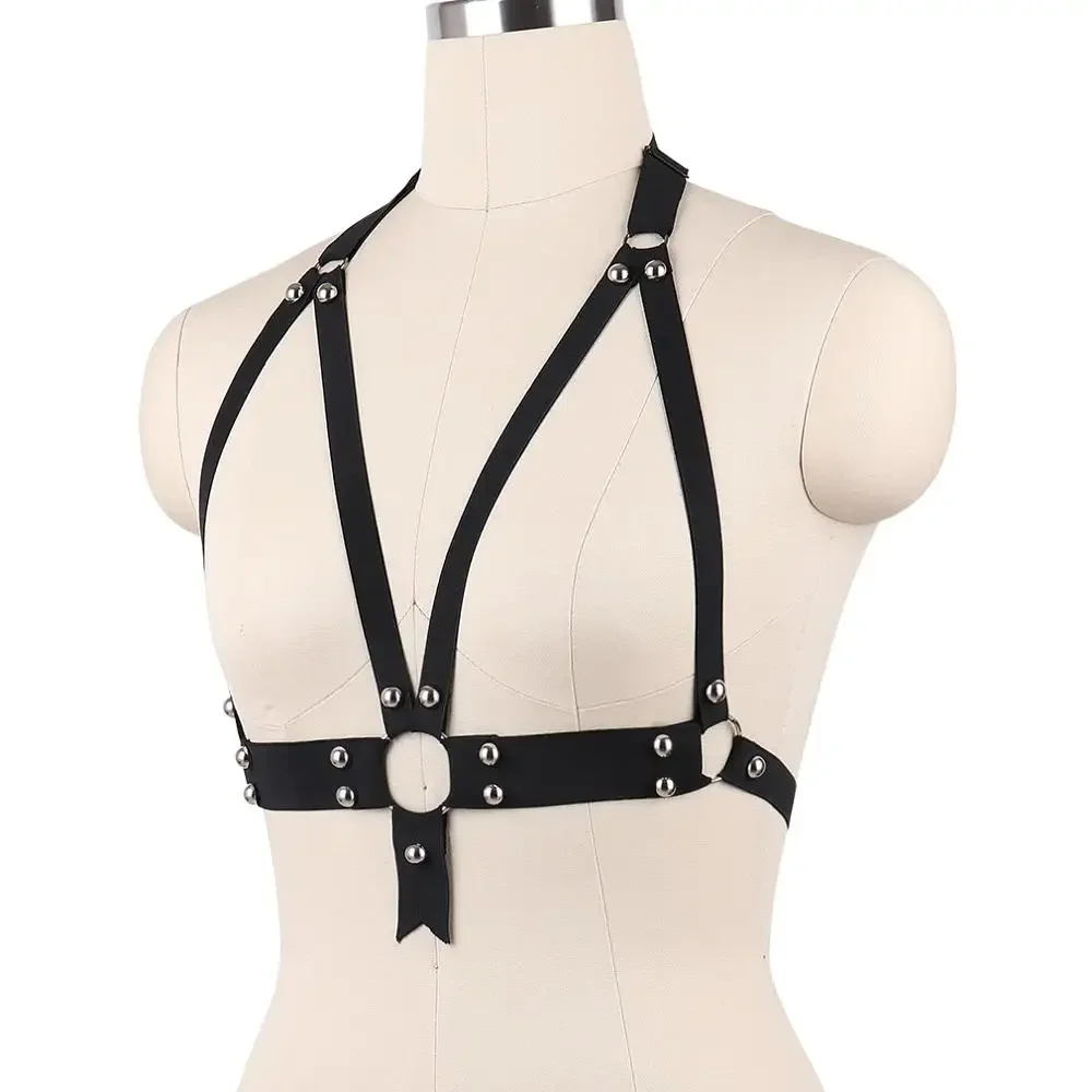 Women Open Chest Bra Sexy Lingerie Soft Body Cage Goth Round rivets Harness Belt Women Edgy Bondage Hollow Body Harness Bra