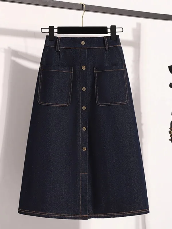 

High Waist A-Line Midi Denim Skirt for Women Autumn Season Casual Wear Comfortable Fit Korean Sle f-length Skirt