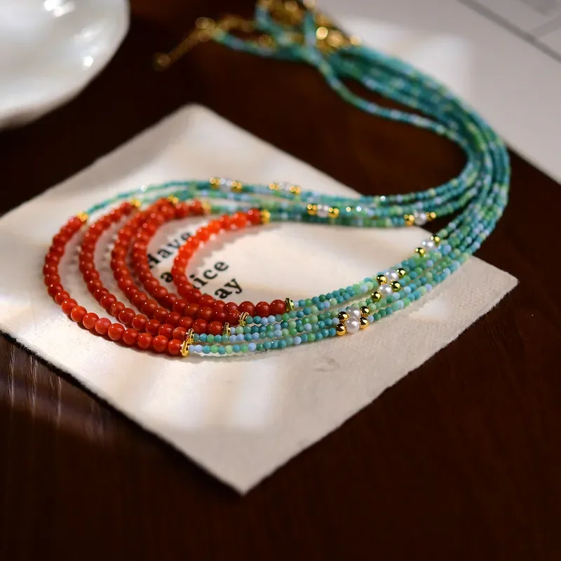 Nanhong gradual change color colorful turquoise spinel handmade beaded mix and match girlfriend gift necklace national style