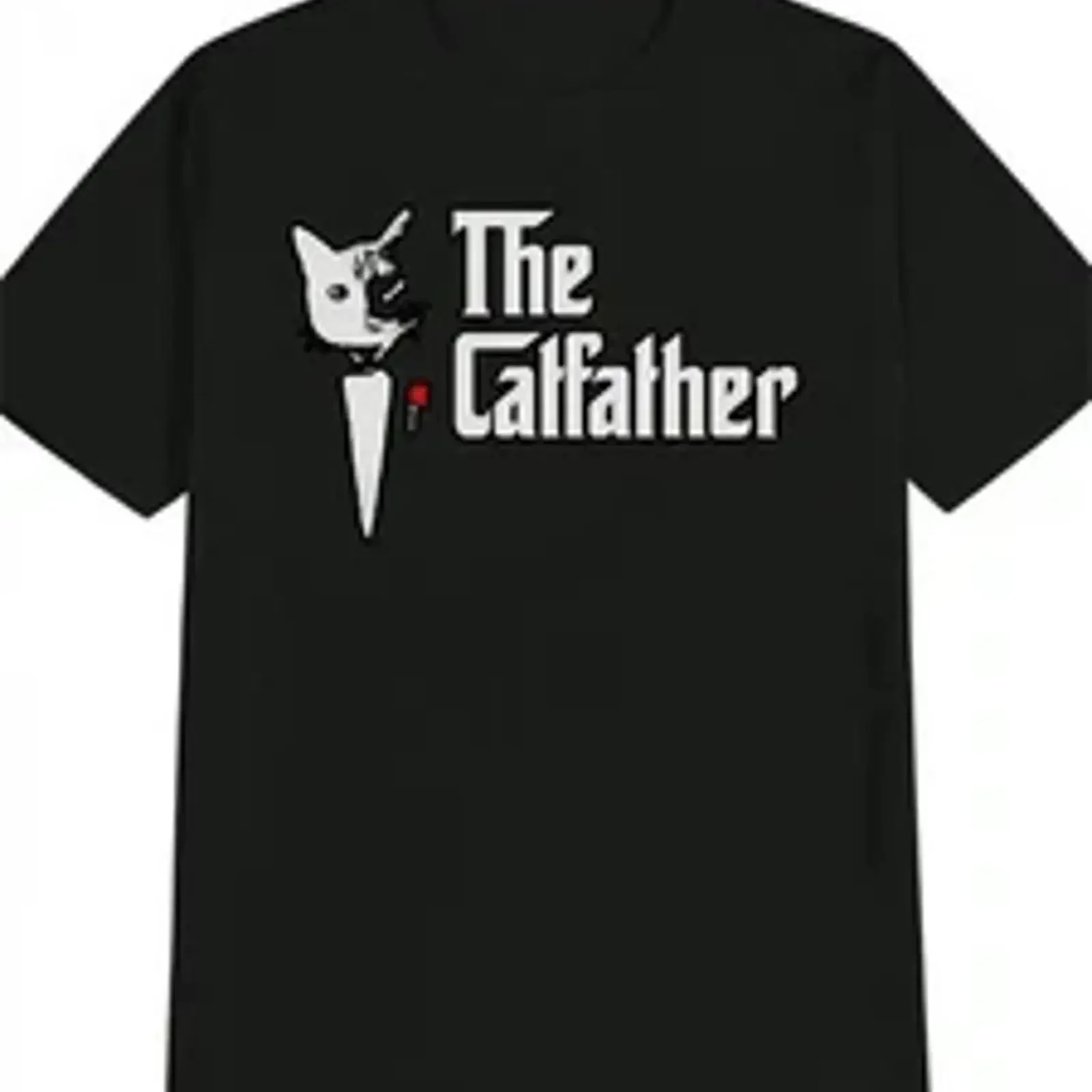 Men's The Cat Father T Shirt Casual Black  with Whit vintage Washed homme Unisex Slightly Soft Stretched Top For Everyday Wear