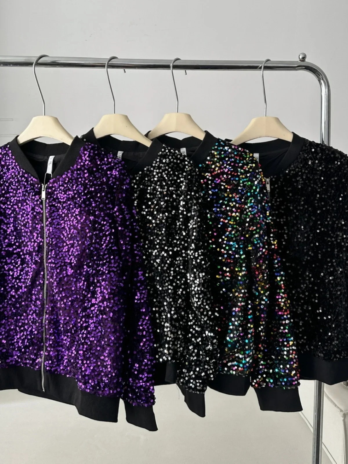 SALIENCY Korean Sequin  Coat  Female  Streetwear Spring  Bomber Jacket Long Sleeve Zipper  Baseball Suit Blouse Cardigan