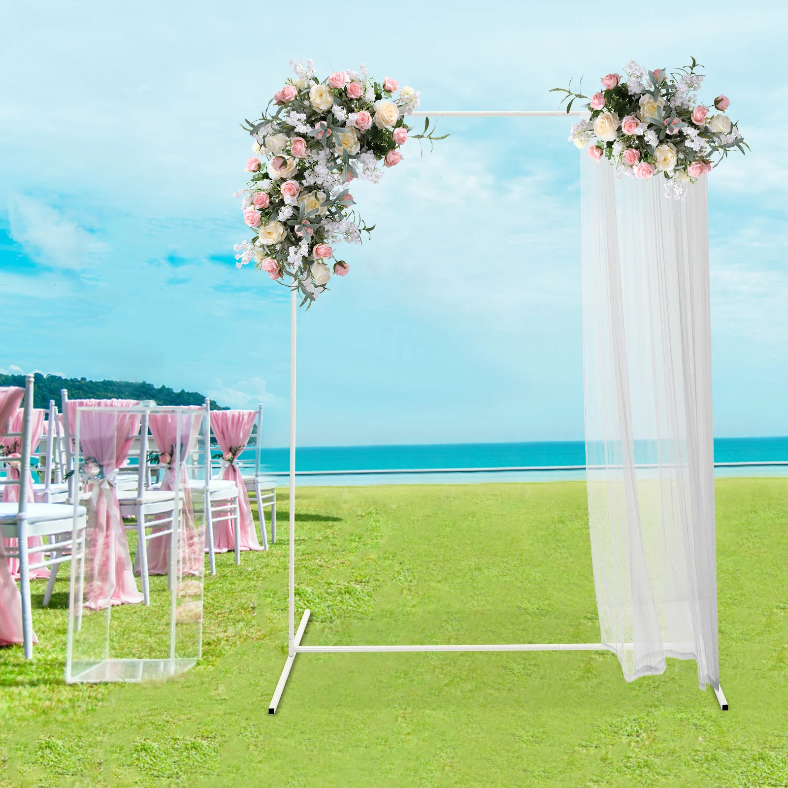 1.5 * 2m White Wedding Pole Bracket With Pull Rod Wedding Backdrop Stand