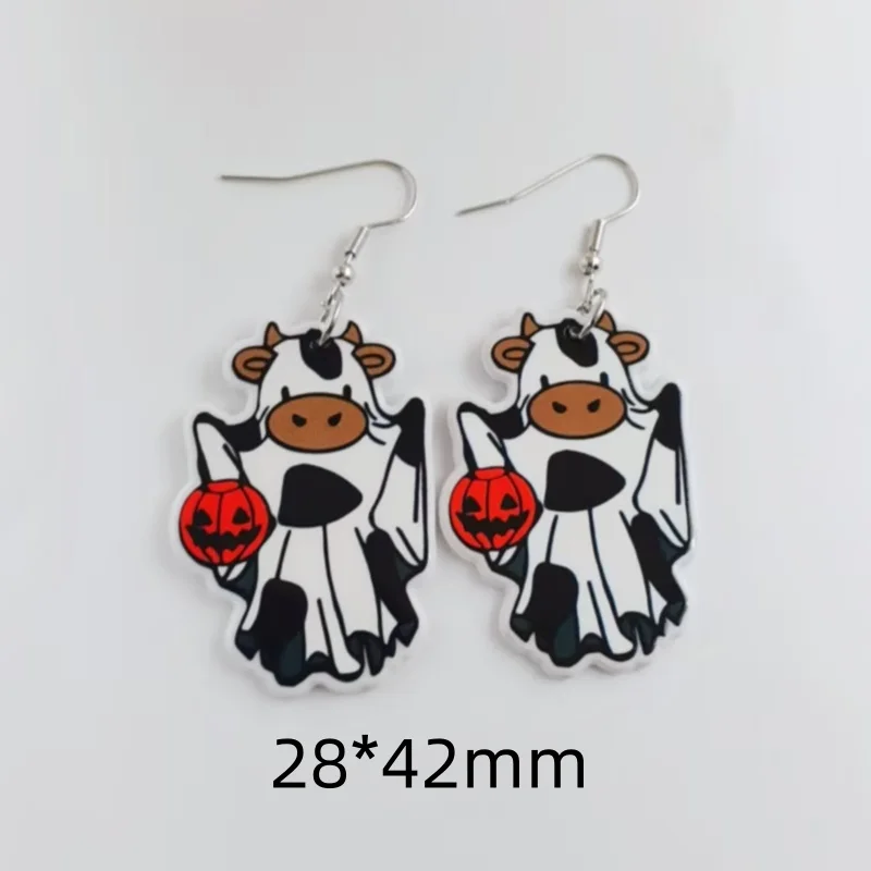 زوج واحد من أقراط شبح بقرة الهالوين الأكريليك، والأقراط النسائية، الخيار الأفضل للهدايا