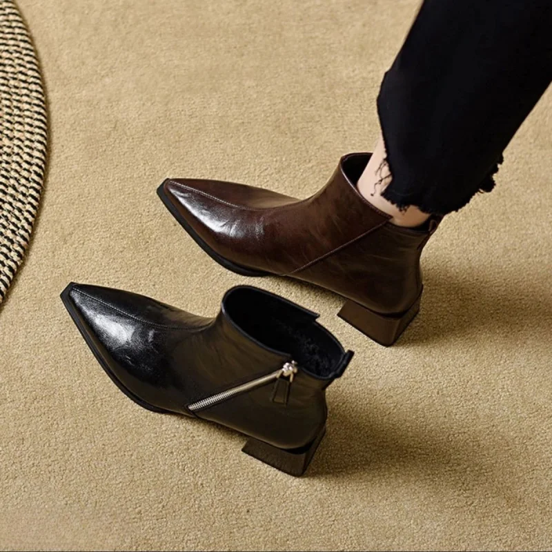 

High Heels Women Ankle Boots Pointed Toe Chunky Leather Shoes Winter 2025 Sexy Pumps Elegant Chelsea Boots Mujer De Zapatillas