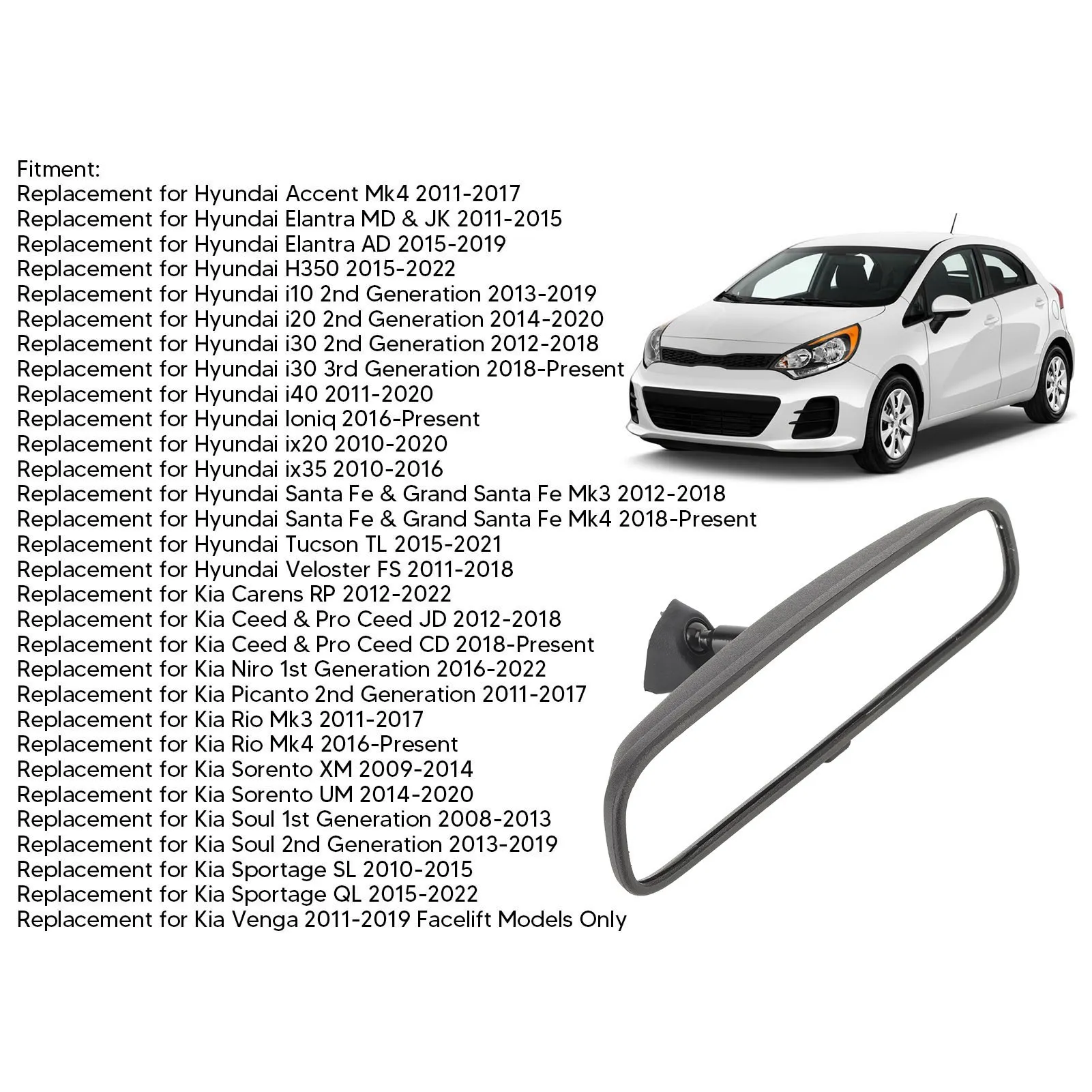 Inside Rear View Mirror 85101 3X100 Inner Rear View Mirror Replacement for Accent Tucson