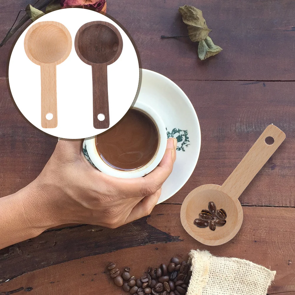 

2Pcs Wood Measuring Spoons Set Portable Coffee Scoop for Canisters Sugar Salt Spices Milk Powder Household Coffee Shops