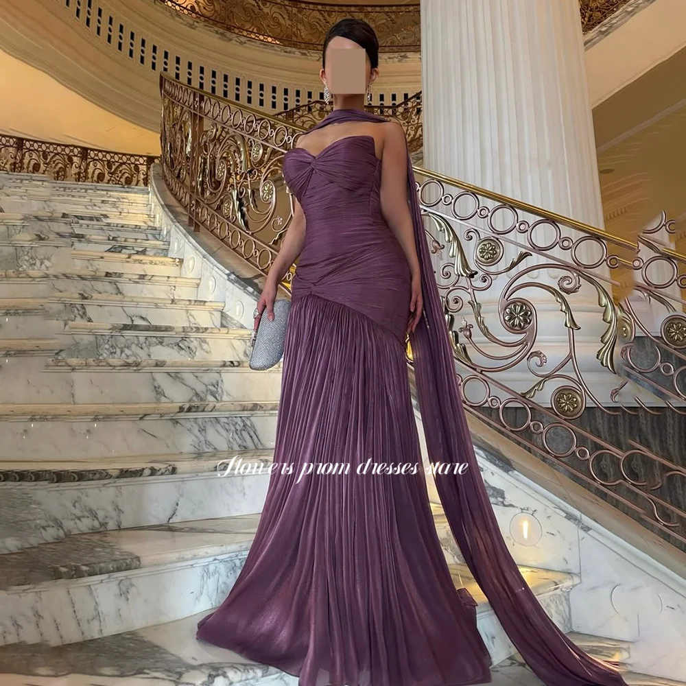 

Flowers Mermaid Evening Dress with Scarf Prom Dress with Pleats Party Dress Pleated Formal Occasion Dress for Women Customize