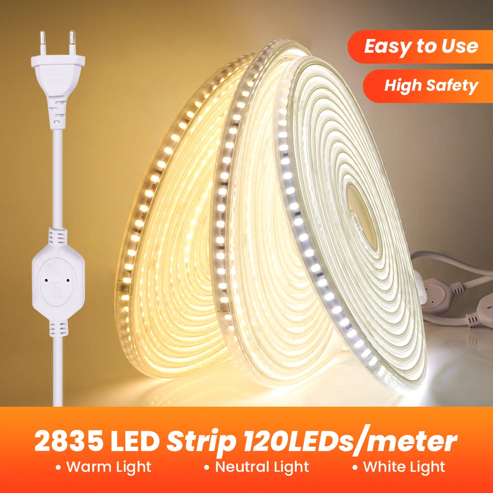 Imagem -03 - Luzes Led Strip para Home Decor Luz de Corda Flexível Ip65 Impermeável Jardim 3000k 4000k 6000k 20cm de Corte 220v ac