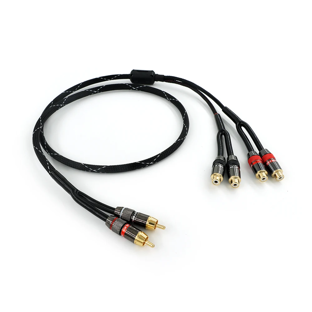 RCA Plug Splitter Stereo Audio Video Cable 2 Male to 4 feMale Dual Speaker Y Adapter Connector Extension Cord 1 Input 2 Output