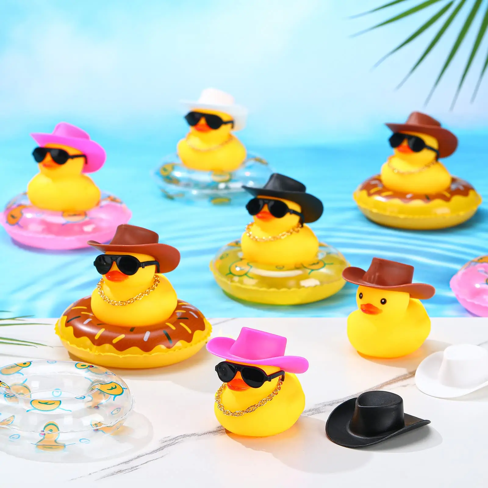 12/24/36 Set Cowboy Rubber Duck Mini Rubber Duckies with Mini Cowboy Hat Swim Circle Sunglasses for Bathtub Toys Car Dashboard