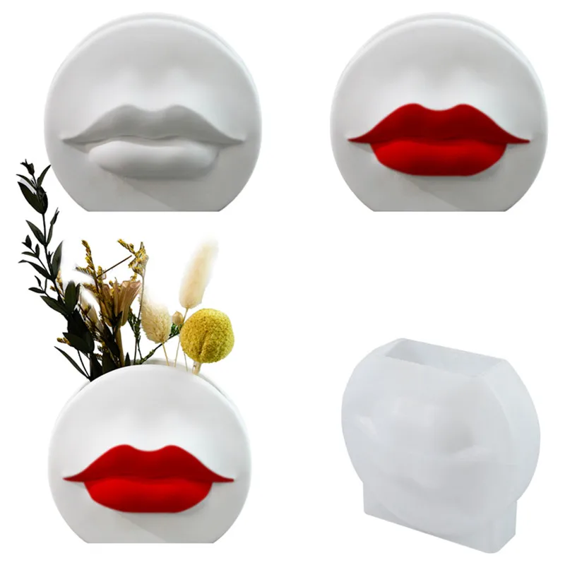 DIY vas bunga bibir Plug-in silikon cetakan Desktop ornamen gipsum kotak penyimpanan Resin epoksi cetakan rumah kerajinan alat Dekorasi