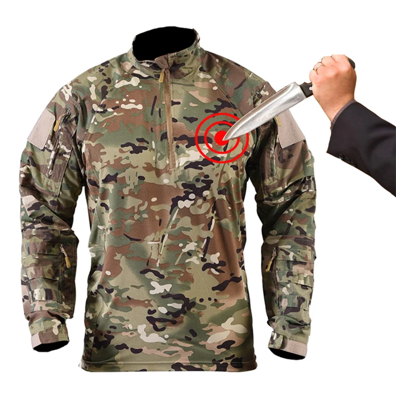 Tactical camou self-defense anti stab anti slash outdoor training safety T-shirt flexible hidden anti cut anti scratch clothing