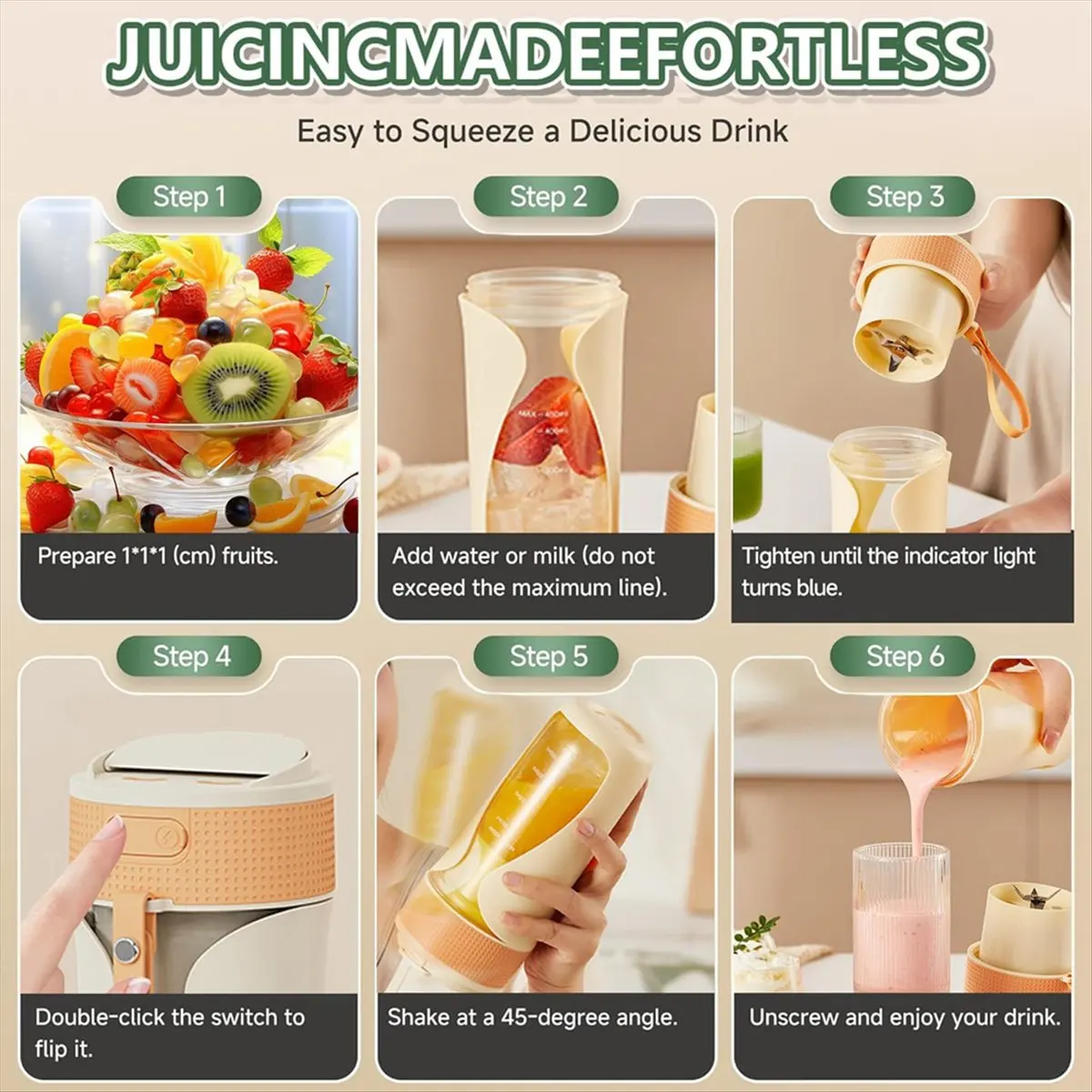 Picture 7: Portable Blender Cup 450ml Multi-Function Blender with Ice-Crushing,USB-C Rechargeable,Fruit Veggie