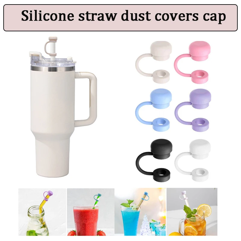 2/6PCS Food Grade Solid Color Silicone Straw Dust Covers Cap For Stanley Cup Dust Cap Suitable For 0.8-1cm Straws And Repeatable