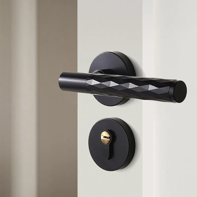 Fine Carved Aluminum Oxide Interior Door Handle, Bedroom, Household, Silent Wooden Door Lock, Light Luxury Handle Lock