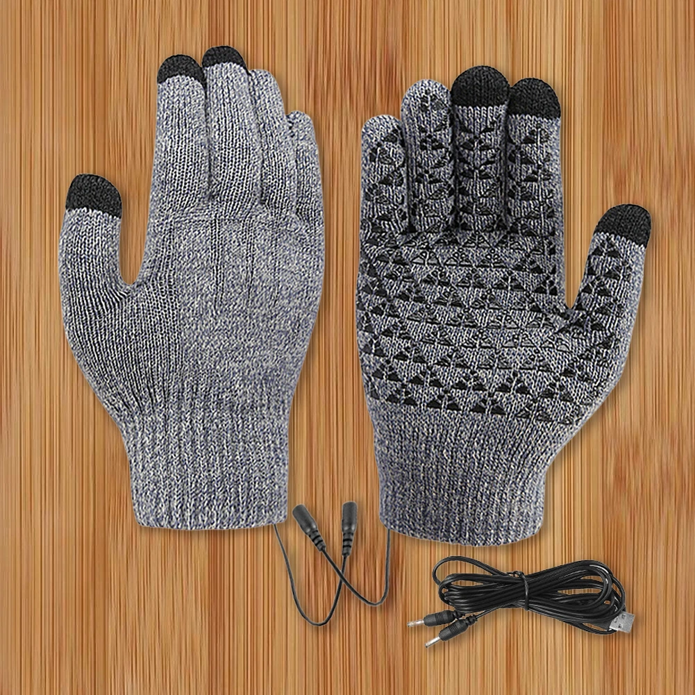 

USB Heated Knitted Gloves Touch Screen Gloves Thicken Thermal Knitting Mitts Winter Cycling Gloves for Autumn Winter