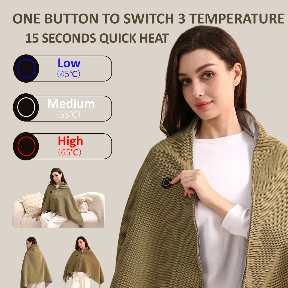 

Stylish Christmas Portable Wearable Heated Shawl USB Powered Temperature Controlled Switch Winter Soft Knitted Electric Blanket