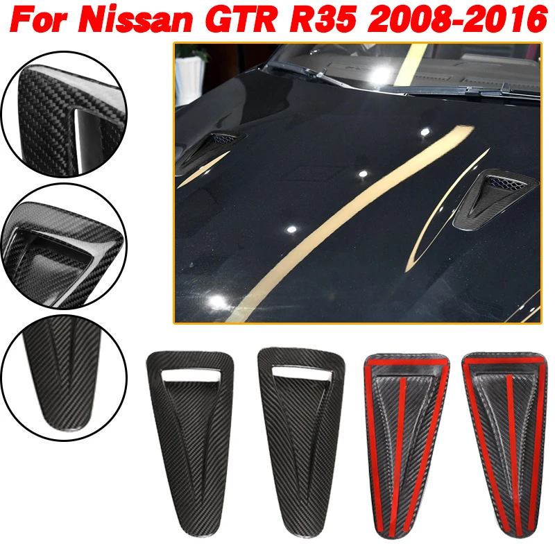 Real Carbon Fiber For Nissan GTR R35 2008-2016 Car Front Engine Hood Vent Scoop Bonnet Inlet Decoration Sticker Car Accessories