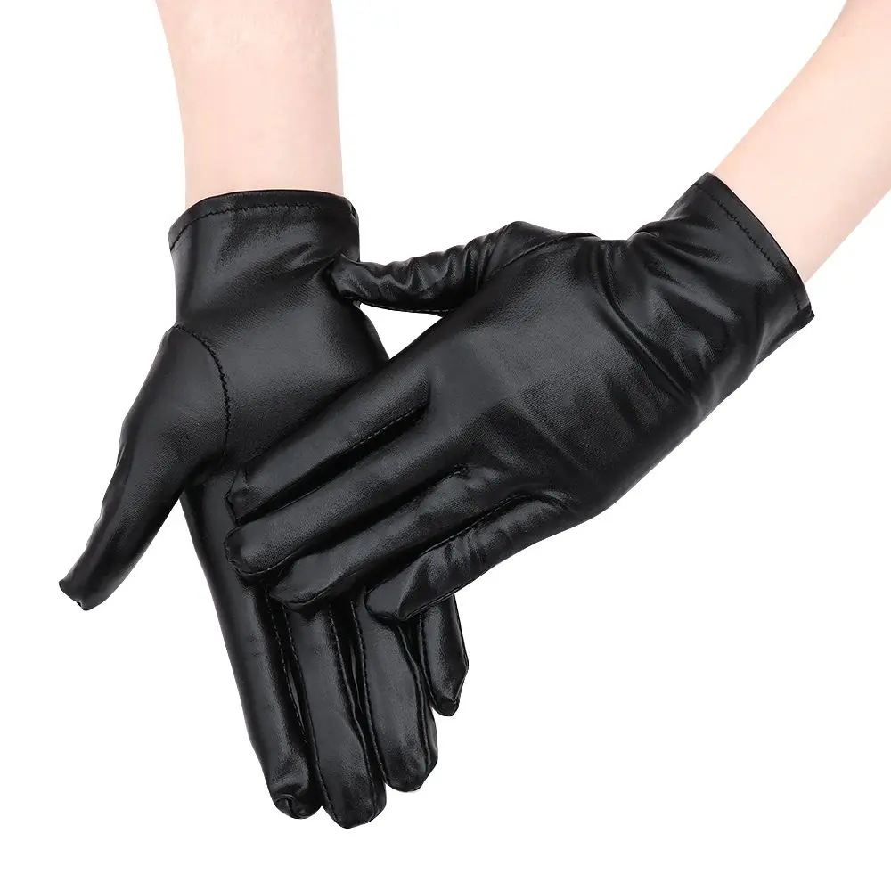 

Men Women Hip-Hop Dance PU Mittens Halloween Leather Gloves Dress Up Black Gloves