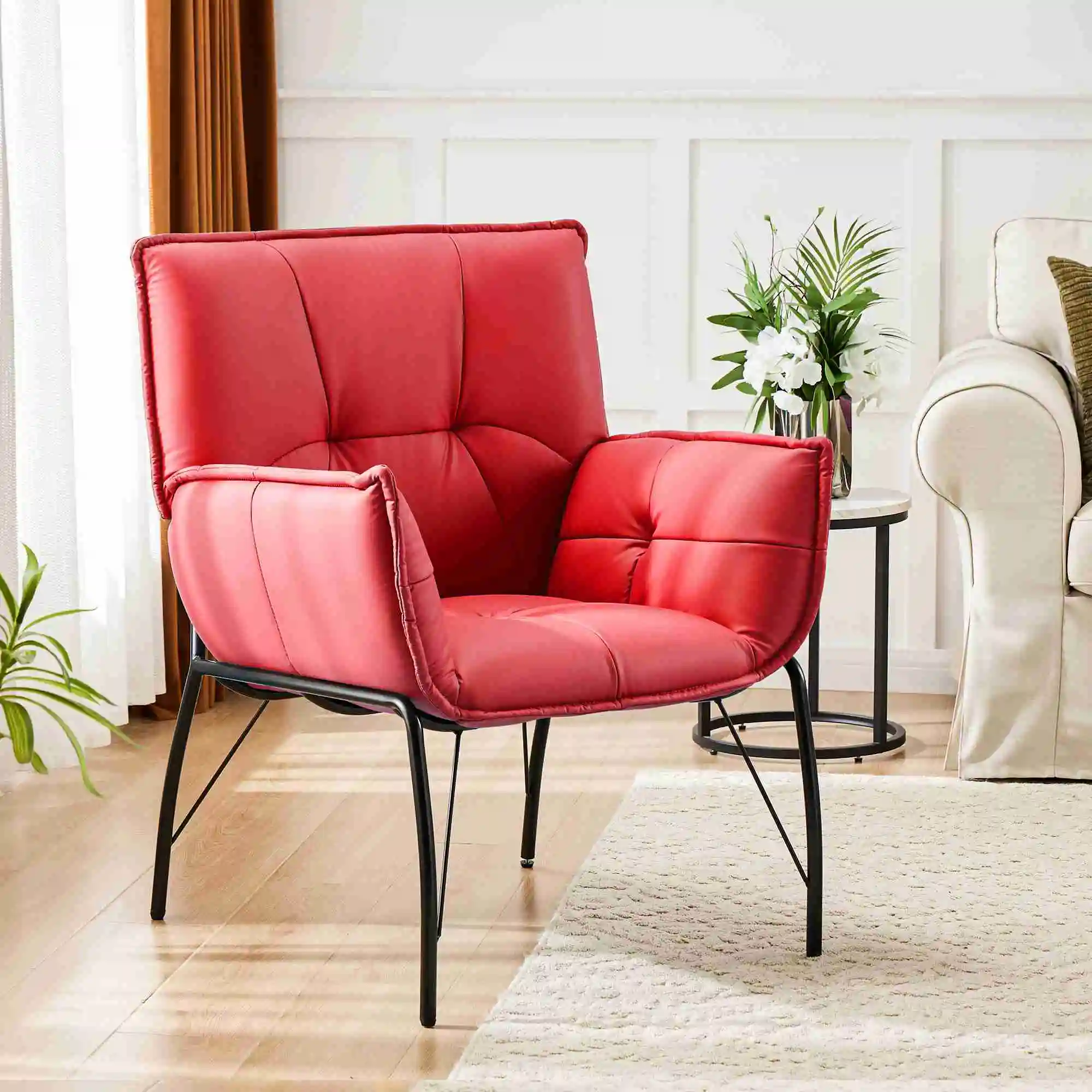 

Accent Chair With Metal Legs Contemporary Lounge Leisure Sofa Chair for Living Room Bedroom Dorm Red Orange Leisure Sofa Chair