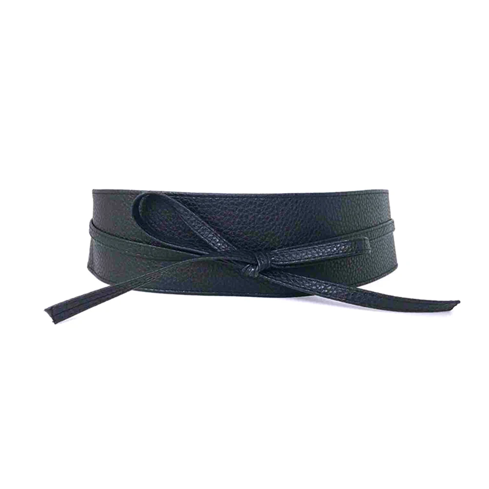 

Adjustable Women Pu Bowknot Waist Belt Wide Waistband For Dress Accessory Corset Belt Wrap Black